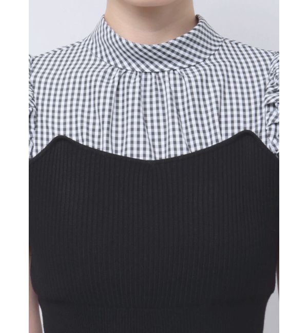 MERCURYDUO「ギンガムギャザーパフニットドッキングワンピース」|ワンピース|