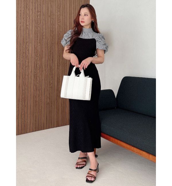 MERCURYDUO「ギンガムギャザーパフニットドッキングワンピース」|ワンピース|