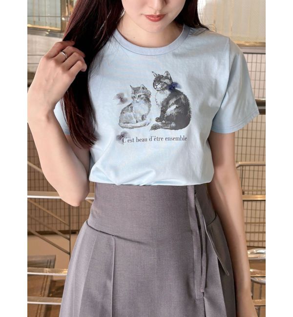 MERCURYDUO「CATプリントリボンTシャツ」|Tシャツ・カットソー|アイスブルー