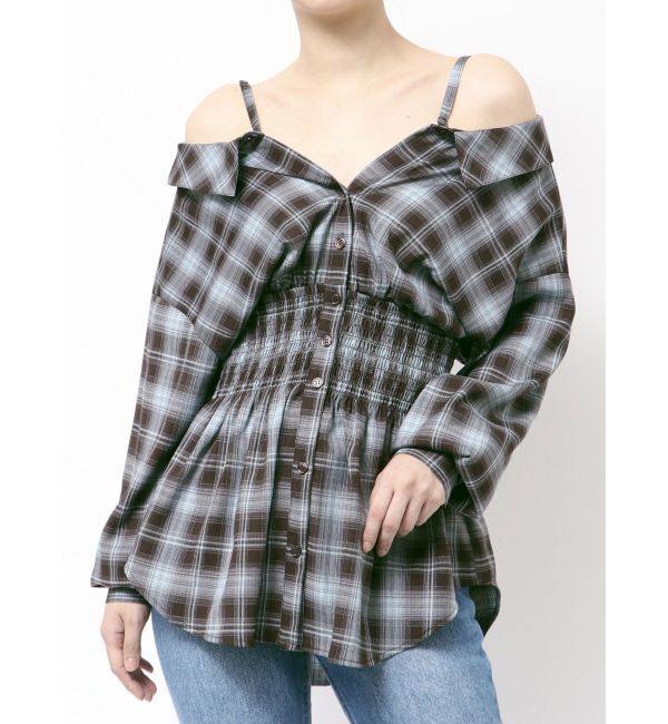 MERCURYDUO「2WAYウエストシャーリングフィットシャツ」|シャツ・ブラウス|ブルー