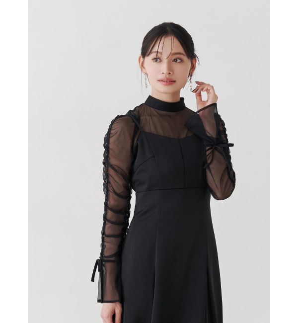 MERCURYDUO「サテンシアーギャザースリーブワンピース」|ワンピース|