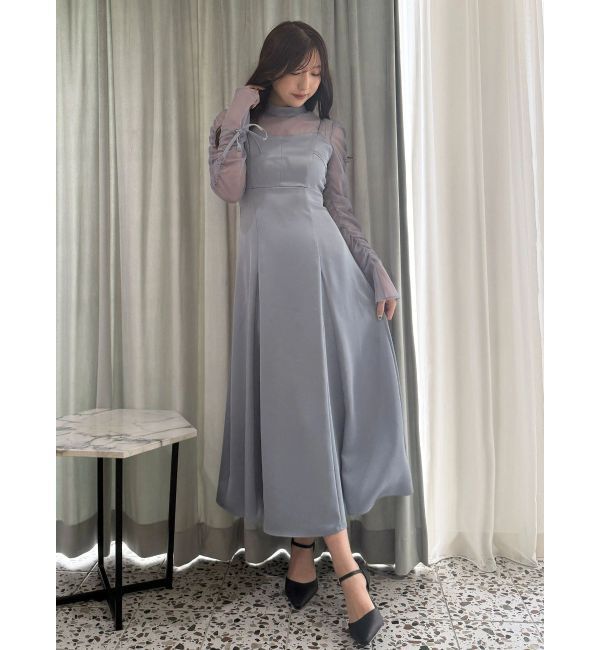 MERCURYDUO「サテンシアーギャザースリーブワンピース」|ワンピース|