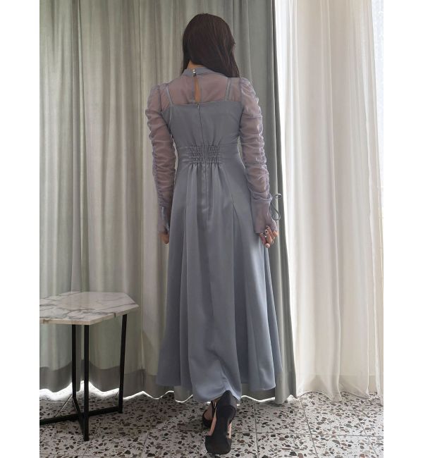 MERCURYDUO「サテンシアーギャザースリーブワンピース」|ワンピース|