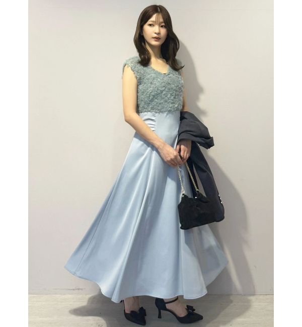 MERCURYDUO「チュールフリルドッキングサテンワンピース」|ドレス|