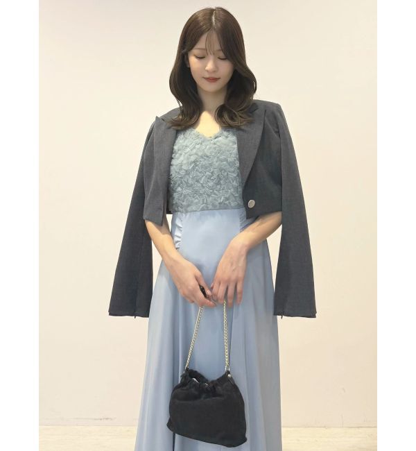 MERCURYDUO「チュールフリルドッキングサテンワンピース」|ドレス|