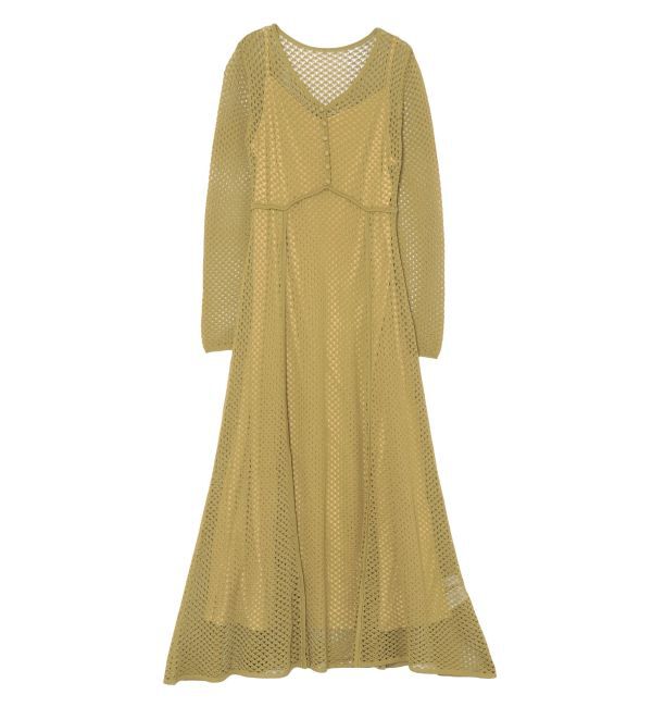 LAGUNAMOON「オープンワークパターンニットワンピース」|ワンピース|マスタード