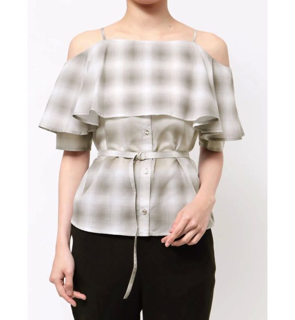 LAGUNAMOON「オンブレチェックオフショルダーブラウス」|シャツ・ブラウス|