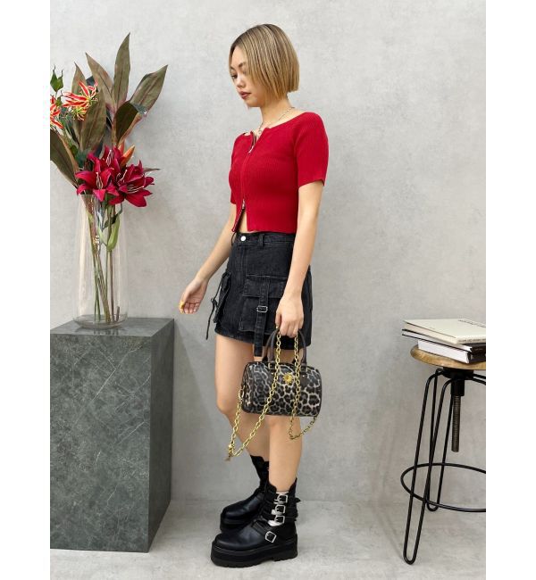 EVRIS「フロントジップハーフスリーブオフショルトップス」|Tシャツ・カットソー|