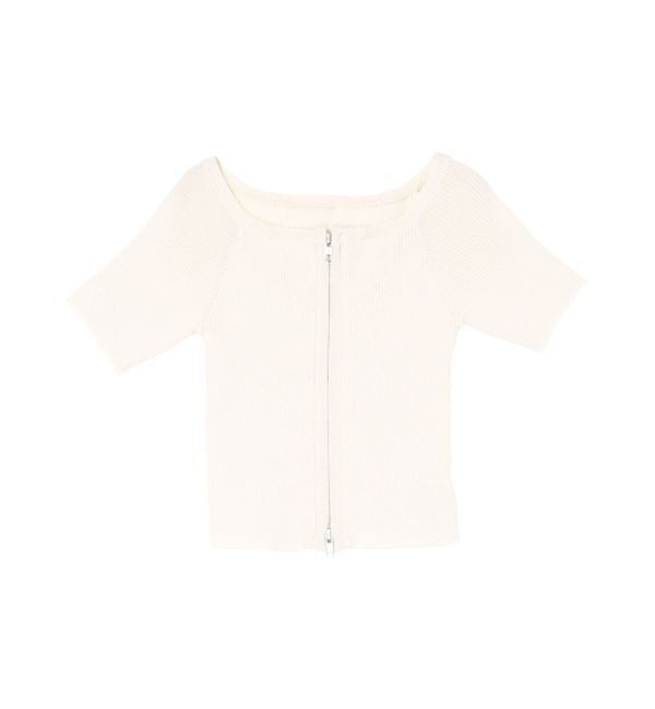 EVRIS「フロントジップハーフスリーブオフショルトップス」|Tシャツ・カットソー|
