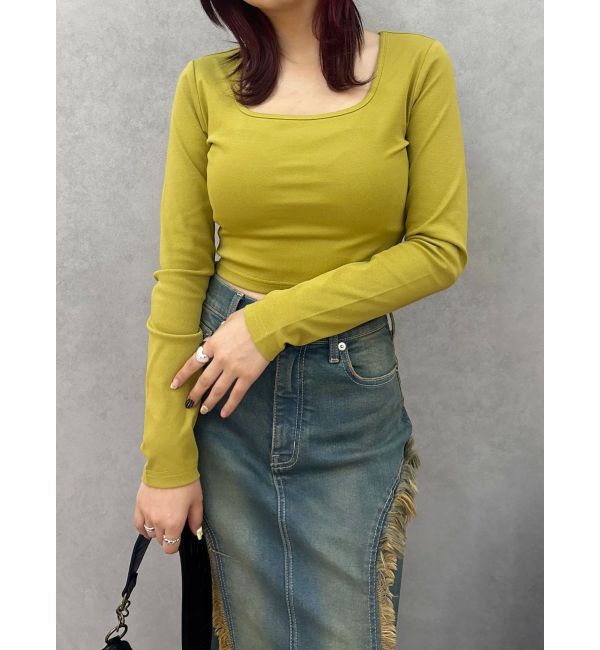 EVRIS「スクエアクロップドトップス」|Tシャツ・カットソー|マスタード