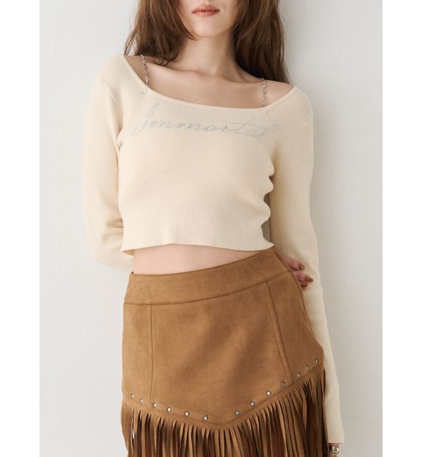 EVRIS「ラインストーンロゴニットトップス」|ニット・セーター|ホワイト