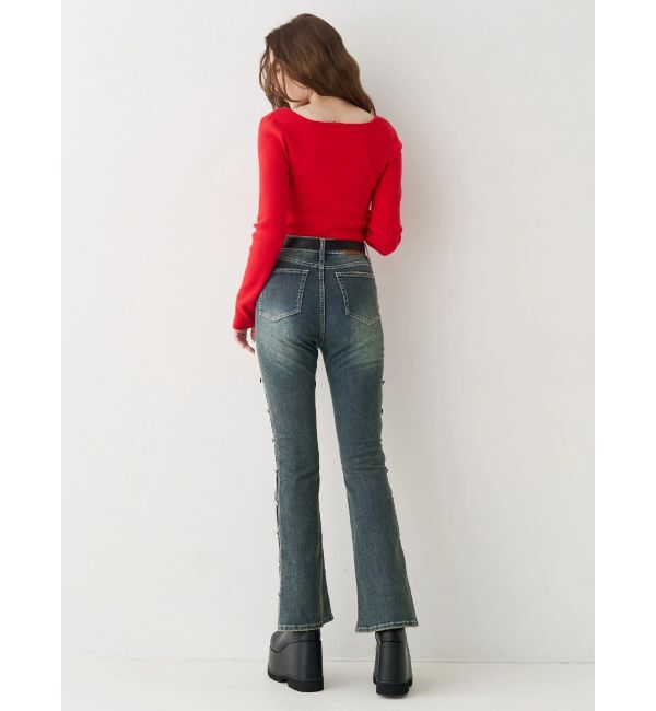 EVRIS「ラインストーンロゴニットトップス」|ニット・セーター|