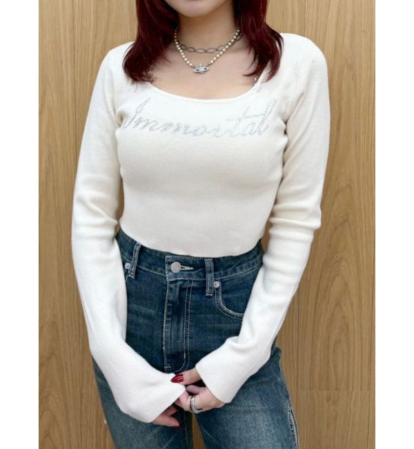 EVRIS「ラインストーンロゴニットトップス」|ニット・セーター|
