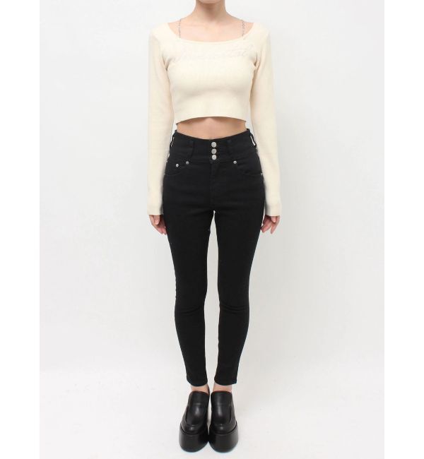 EVRIS「ラインストーンロゴニットトップス」|ニット・セーター|