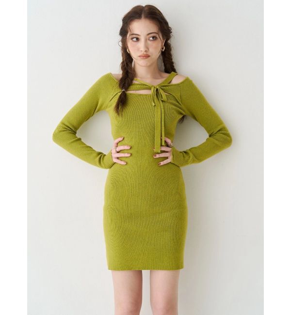 EVRIS「カットアウトニットミニワンピース」|ワンピース|