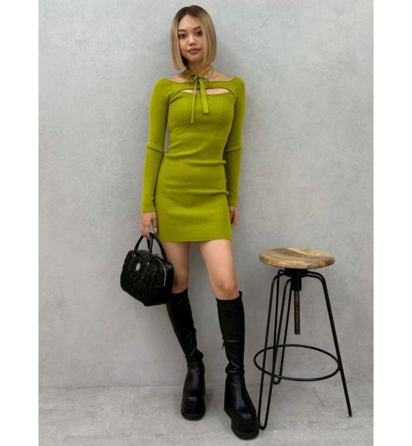 EVRIS「カットアウトニットミニワンピース」|ワンピース|