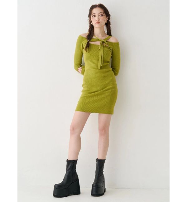 EVRIS「カットアウトニットミニワンピース」|ワンピース|