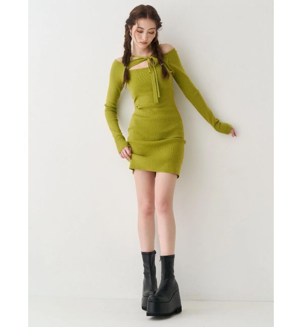 EVRIS「カットアウトニットミニワンピース」|ワンピース|