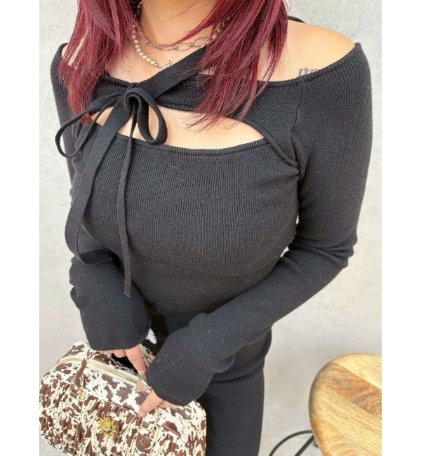 EVRIS「カットアウトニットミニワンピース」|ワンピース|