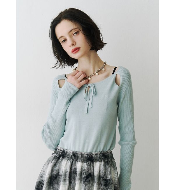 jouetie「オープンショルダーレイヤードニット」|ニット・セーター|ブルー
