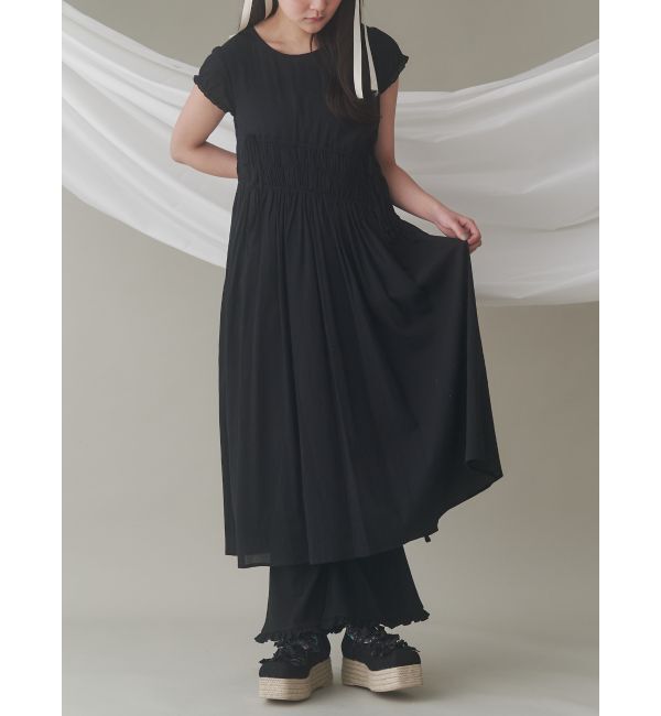 merry jenny「ギャザーギャザーパフロングワンピース」|ワンピース|ブラック