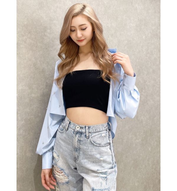 GYDA「ビジュー スタッズ ショート LOOSE シャツ」|シャツ・ブラウス|