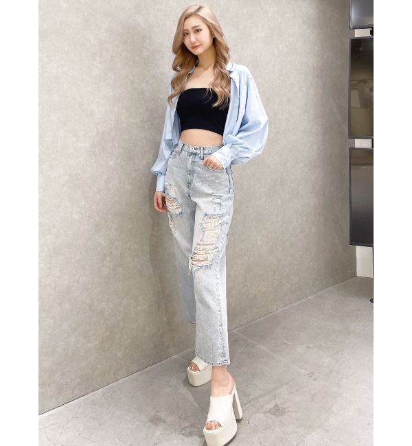 GYDA「ビジュー スタッズ ショート LOOSE シャツ」|シャツ・ブラウス|