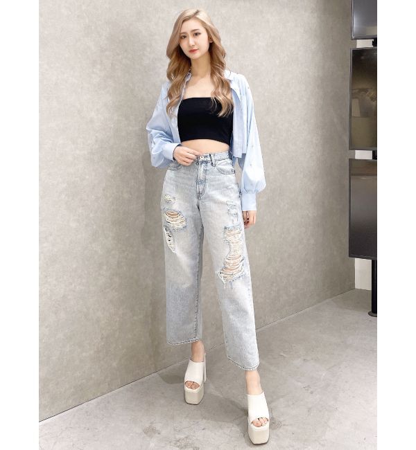 GYDA「ビジュー スタッズ ショート LOOSE シャツ」|シャツ・ブラウス|