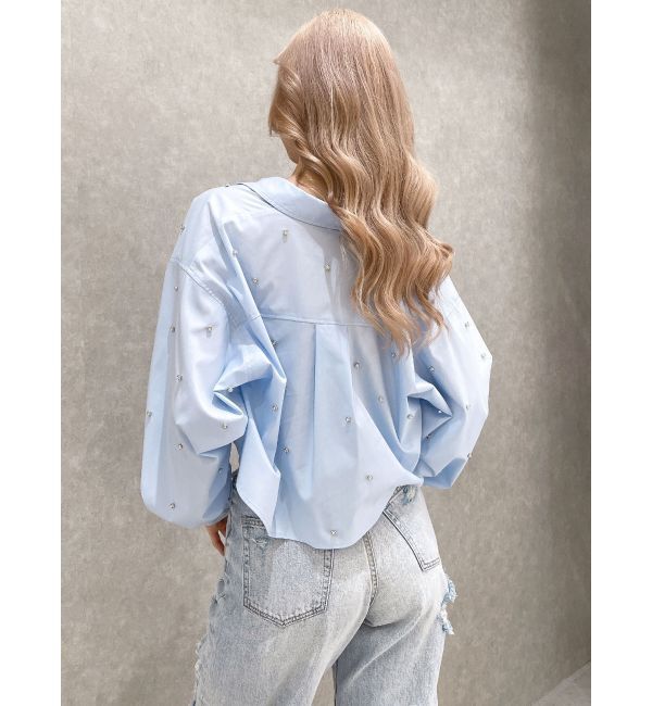 GYDA「ビジュー スタッズ ショート LOOSE シャツ」|シャツ・ブラウス|