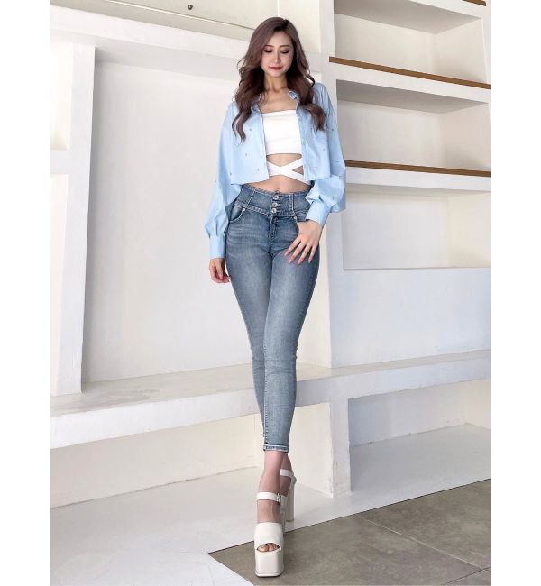 GYDA「ビジュー スタッズ ショート LOOSE シャツ」|シャツ・ブラウス|