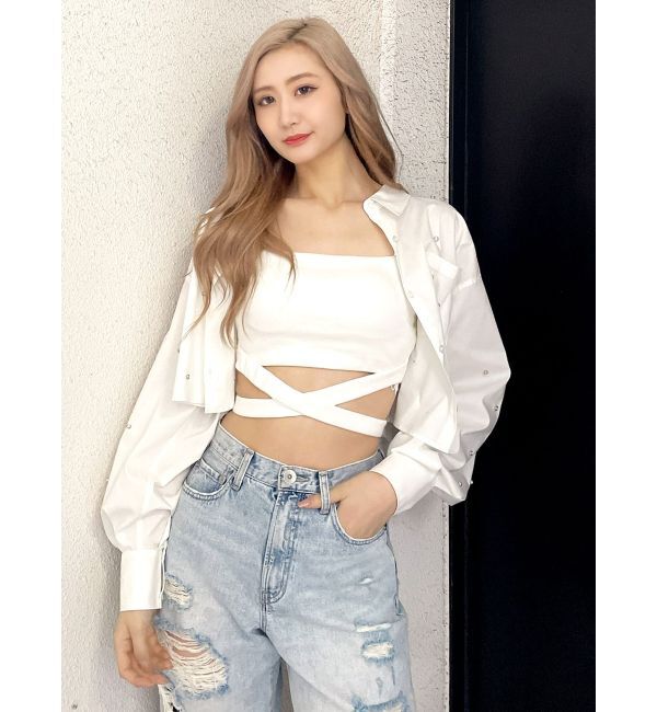 GYDA「ビジュー スタッズ ショート LOOSE シャツ」|シャツ・ブラウス|