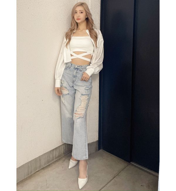 GYDA「ビジュー スタッズ ショート LOOSE シャツ」|シャツ・ブラウス|