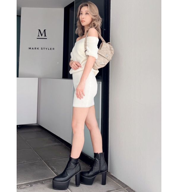 GYDA「ブラウジングオフショルシャギーニットワンピース」|ワンピース|