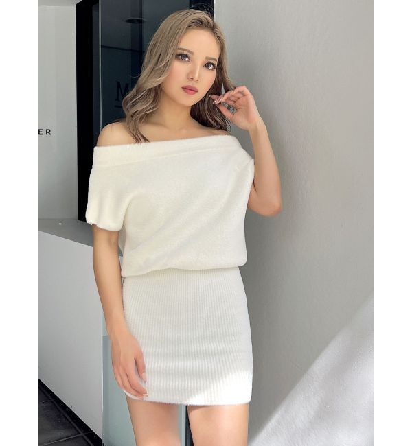 GYDA「ブラウジングオフショルシャギーニットワンピース」|ワンピース|