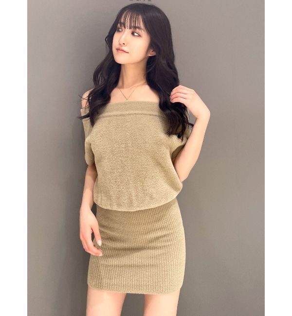 GYDA「ブラウジングオフショルシャギーニットワンピース」|ワンピース|