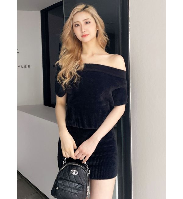 GYDA「ブラウジングオフショルシャギーニットワンピース」|ワンピース|