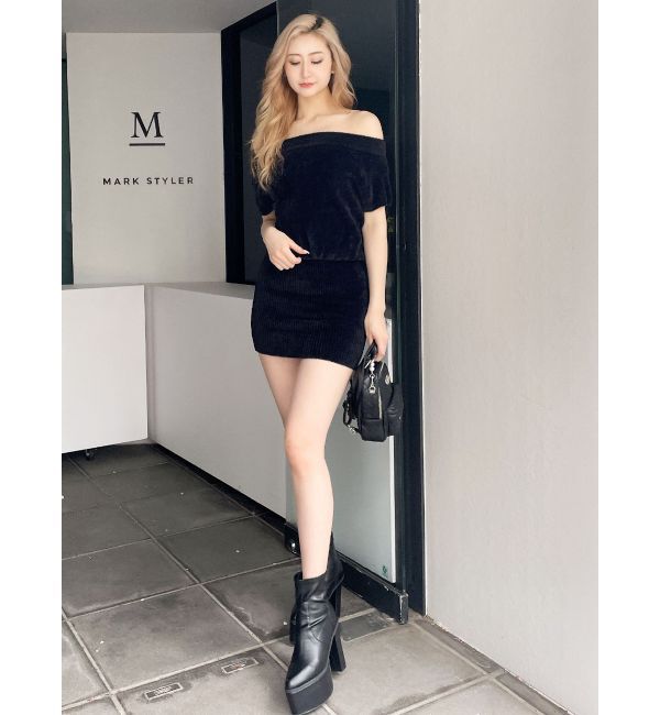 GYDA「ブラウジングオフショルシャギーニットワンピース」|ワンピース|