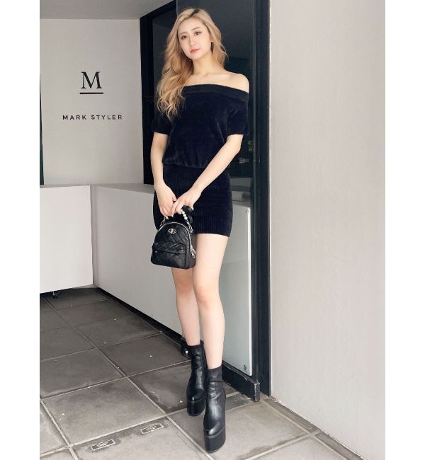 GYDA「ブラウジングオフショルシャギーニットワンピース」|ワンピース|