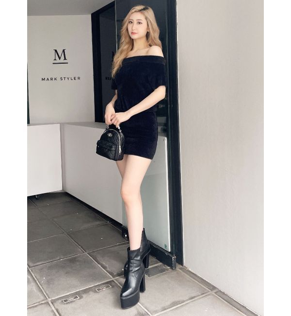 GYDA「ブラウジングオフショルシャギーニットワンピース」|ワンピース|