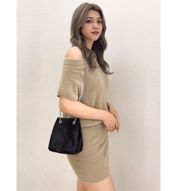 GYDA「ブラウジングオフショルシャギーニットワンピース」|ワンピース|