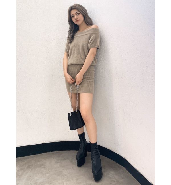 GYDA「ブラウジングオフショルシャギーニットワンピース」|ワンピース|