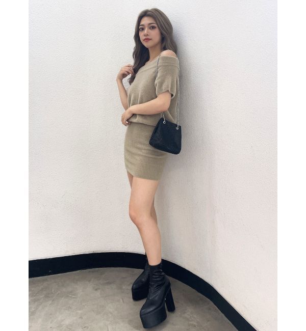 GYDA「ブラウジングオフショルシャギーニットワンピース」|ワンピース|