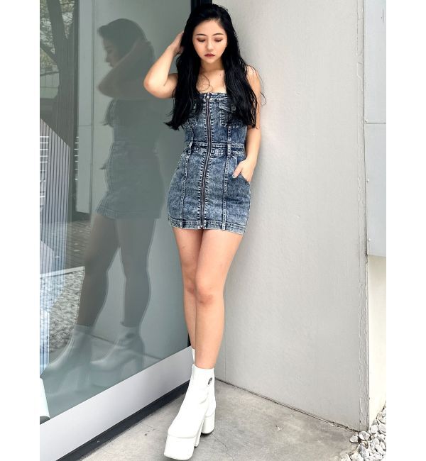 GYDA「フロントZIPタイトデニムワンピース」|ワンピース|