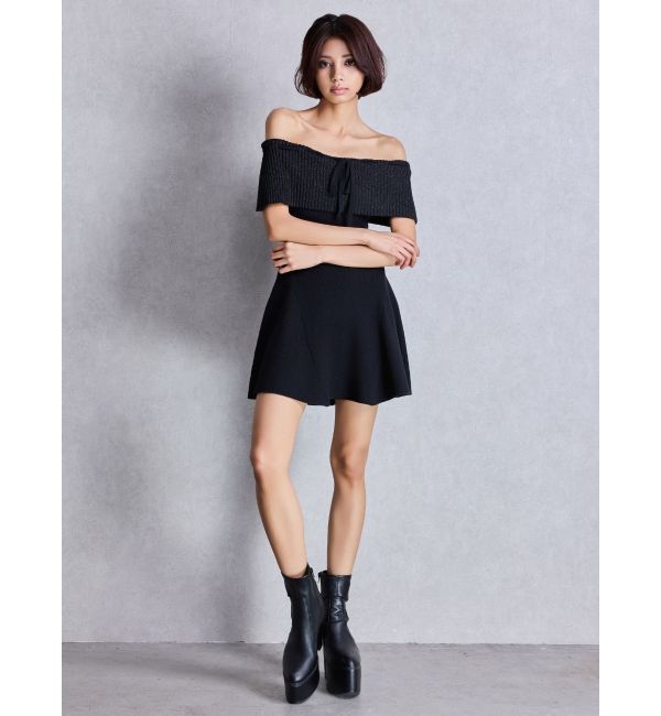 GYDA「ラメオフショルリボンハーフスリーブニットワンピース」|ワンピース|