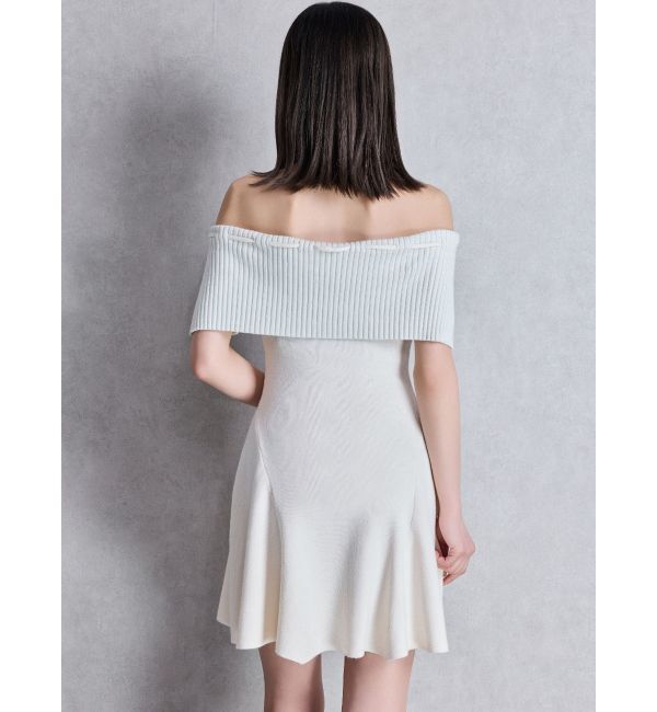 GYDA「ラメオフショルリボンハーフスリーブニットワンピース」|ワンピース|