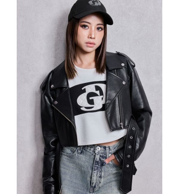 GYDA「Fake leather shortジャケット」|ライダースジャケット|