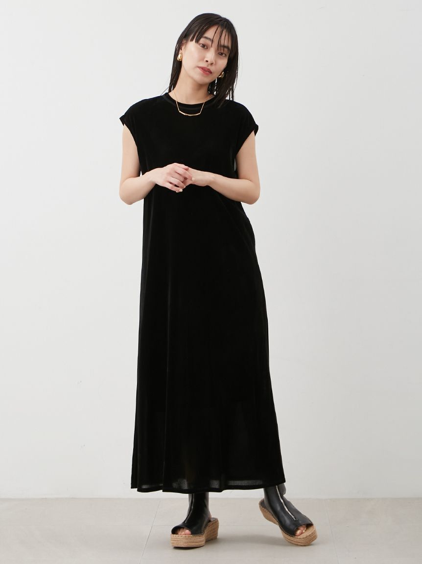 Mila Owen「バックシャンフレンチスリーブベロアワンピース」|ワンピース|