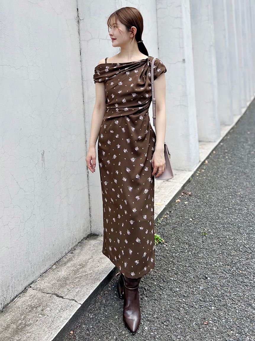 SNIDEL「フラワープリントドレープワンピース」|ワンピース|