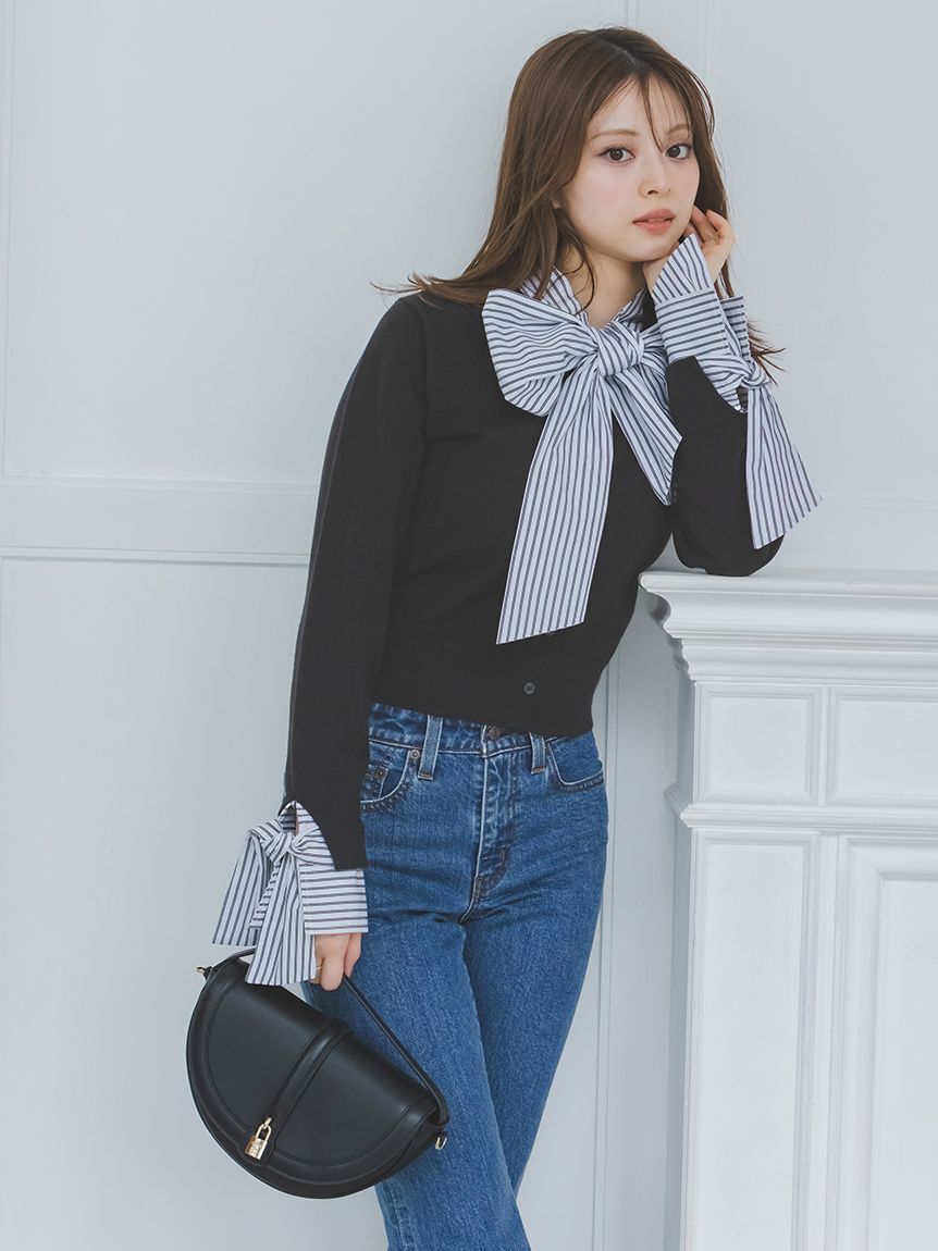 SNIDEL「ボウタイドッキングニットプルオーバー」|ニット・セーター|