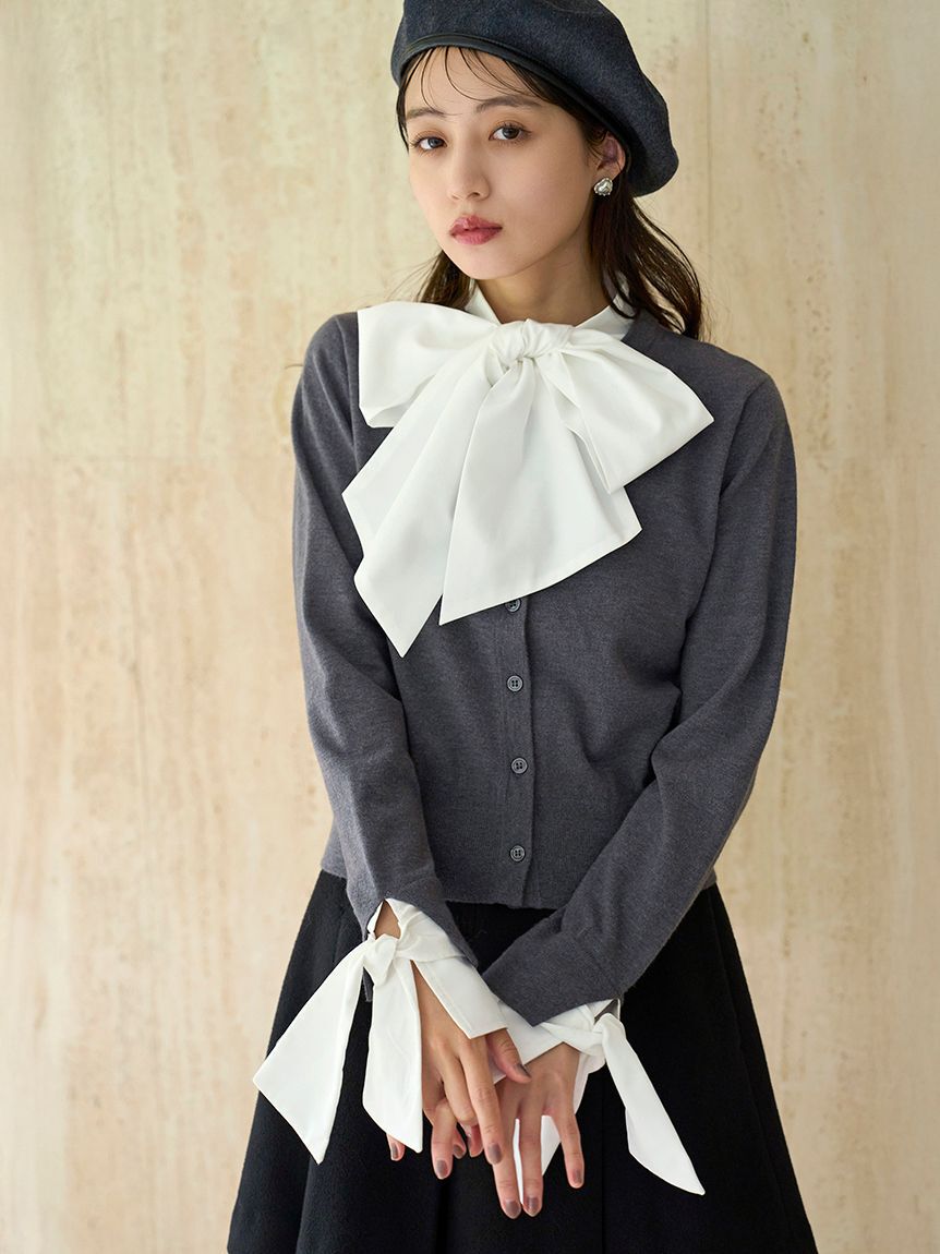 SNIDEL「ボウタイドッキングニットプルオーバー」|ニット・セーター|